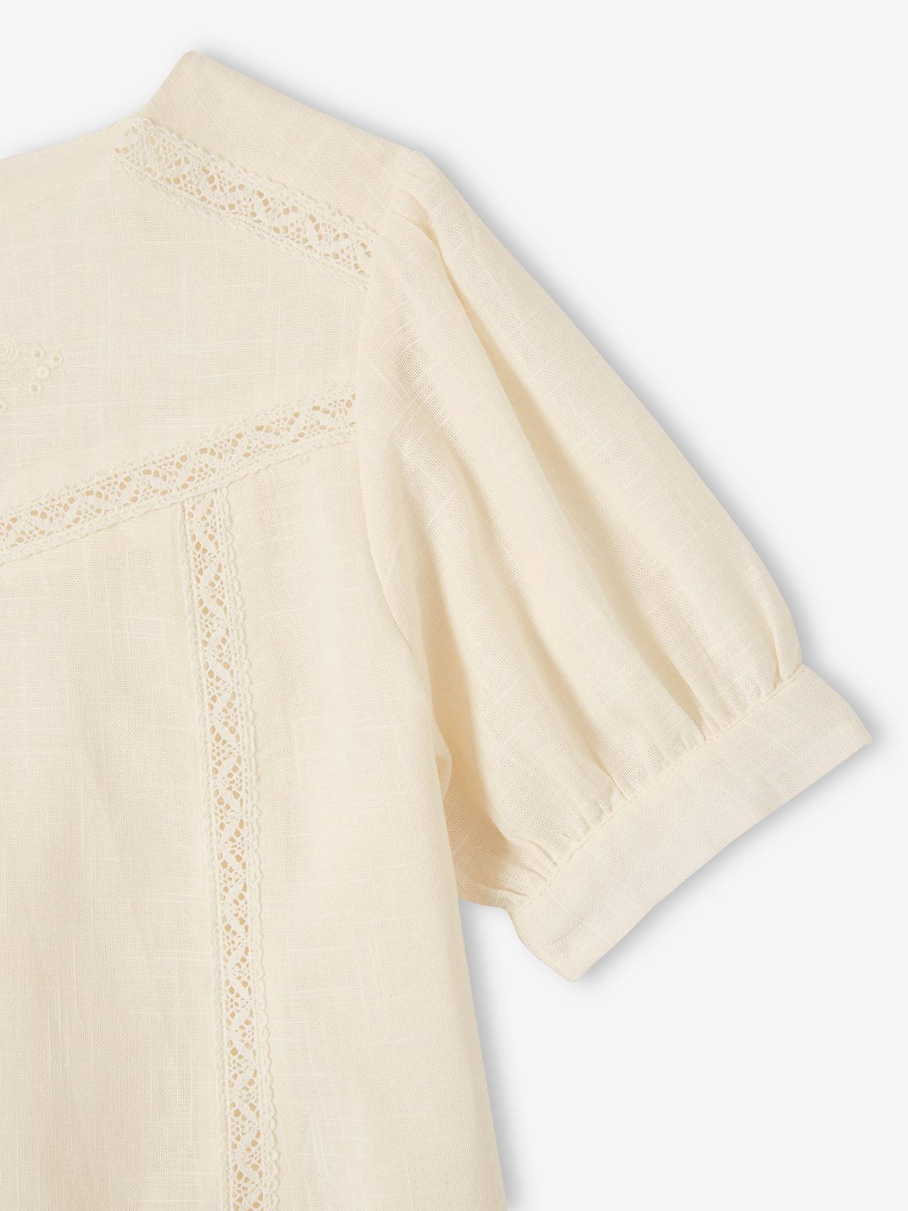 Blusa de renda com efeito linho cru para meninas