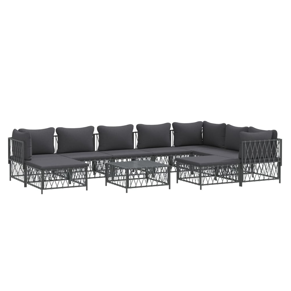 Salon de jardin meuble d'extérieur ensemble de mobilier avec coussins 10 pièces anthracite acier