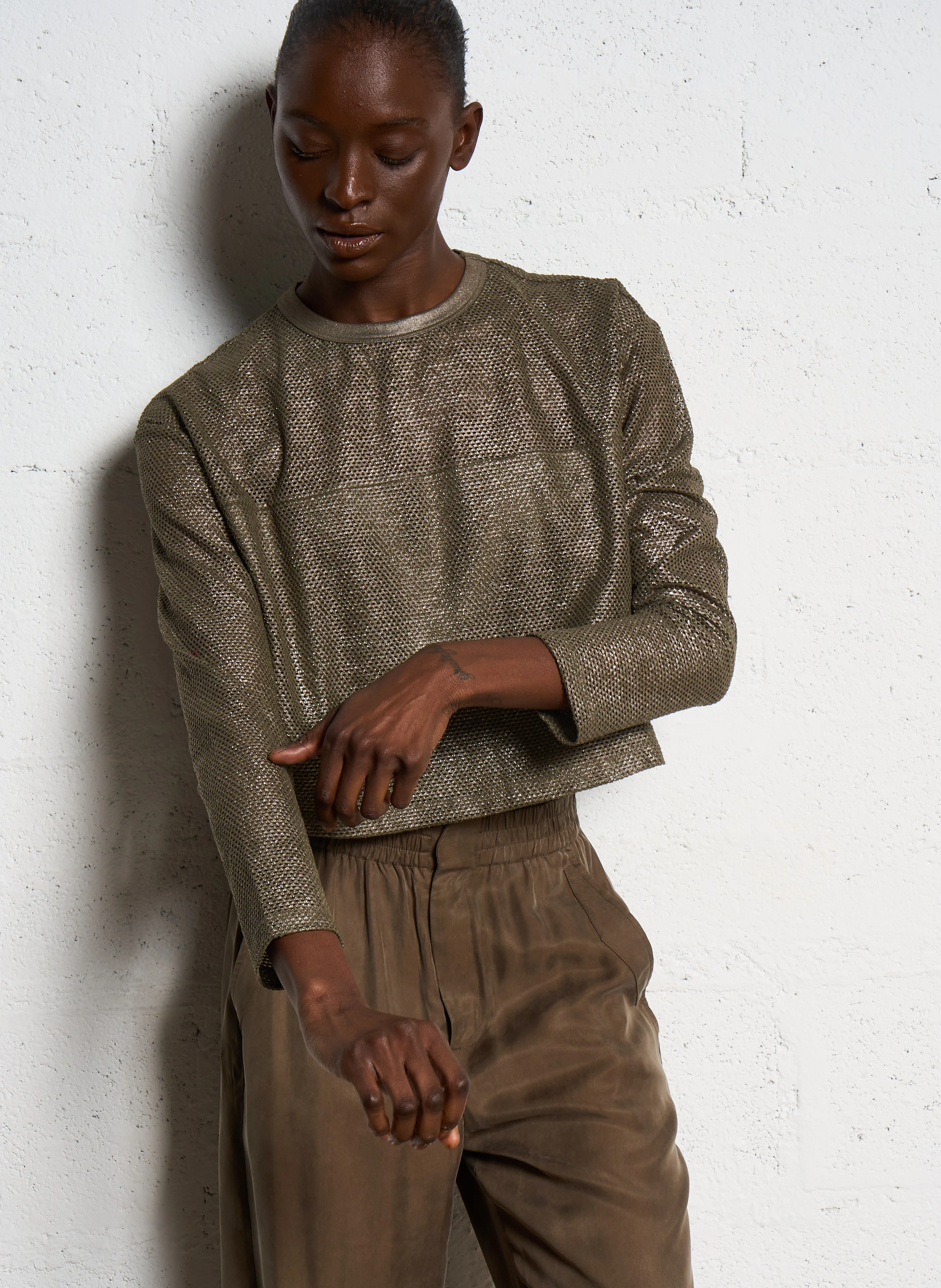 Sweat court en résille | Kaki