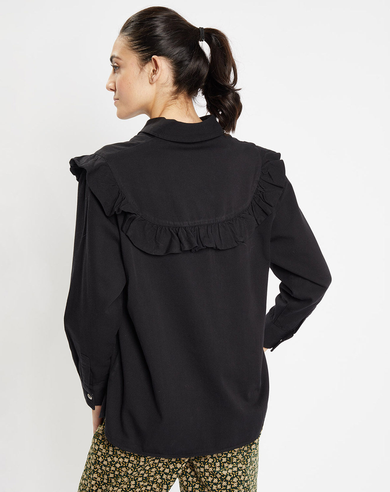 Galeries Lafayette Chemise en Coton bio Candy volant en plastron noire