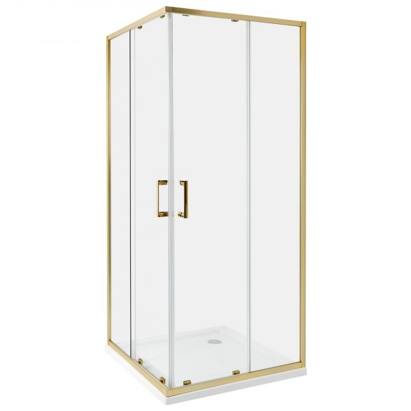 Beliani Cabine de Duche em Vidro Temperado com Estrutura de Alumínio Dourado e Porta Dupla 80 x 80 x 185 cm