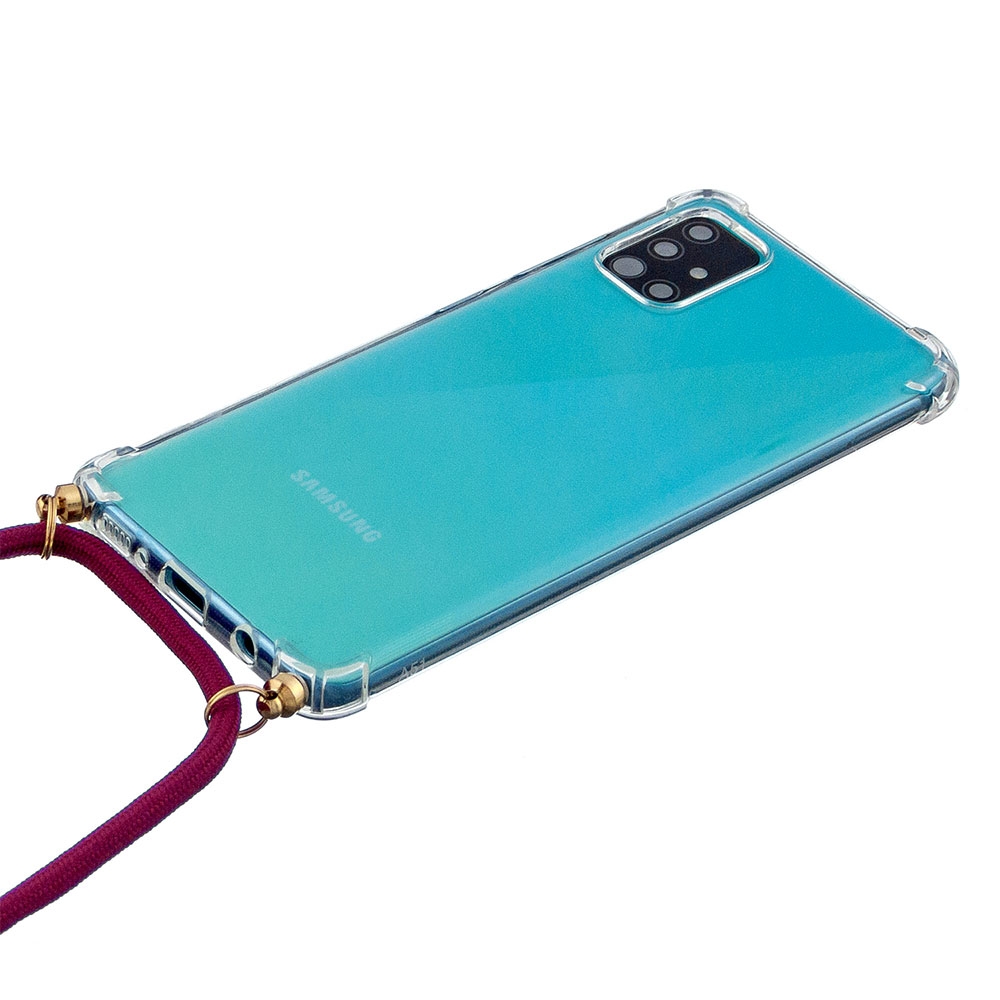 Samsung Galaxy A51 (2019) Necklace Gummi Hülle Air Cushion Fallschutz   Handykette (150cm) - Dunkelrot / Gold