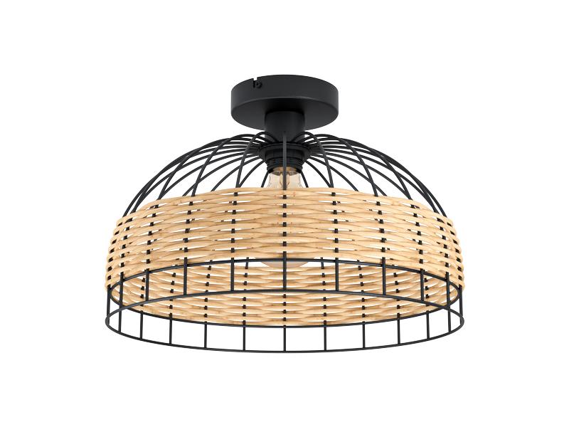 EGLO Leuchten Deckenleuchte ANWICK 1x E27, Schwarz/Natur Schirmleuchte aus Rattan und Metall