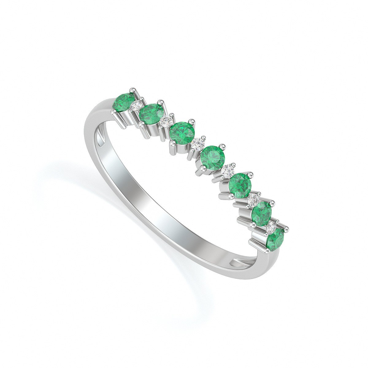 Bague ADEN Or 585 Blanc Emeraude et diamants 1.7grs