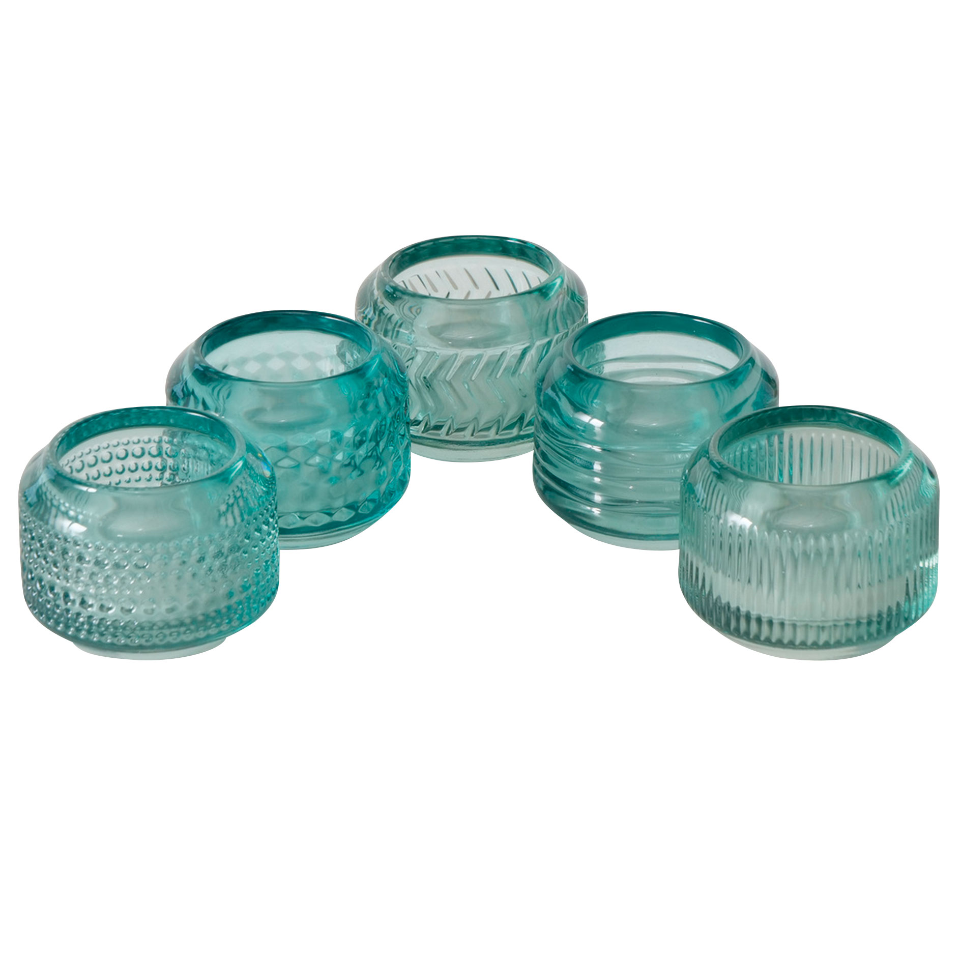 Teelichthalter - blau - 5-fach sortiert - Glas