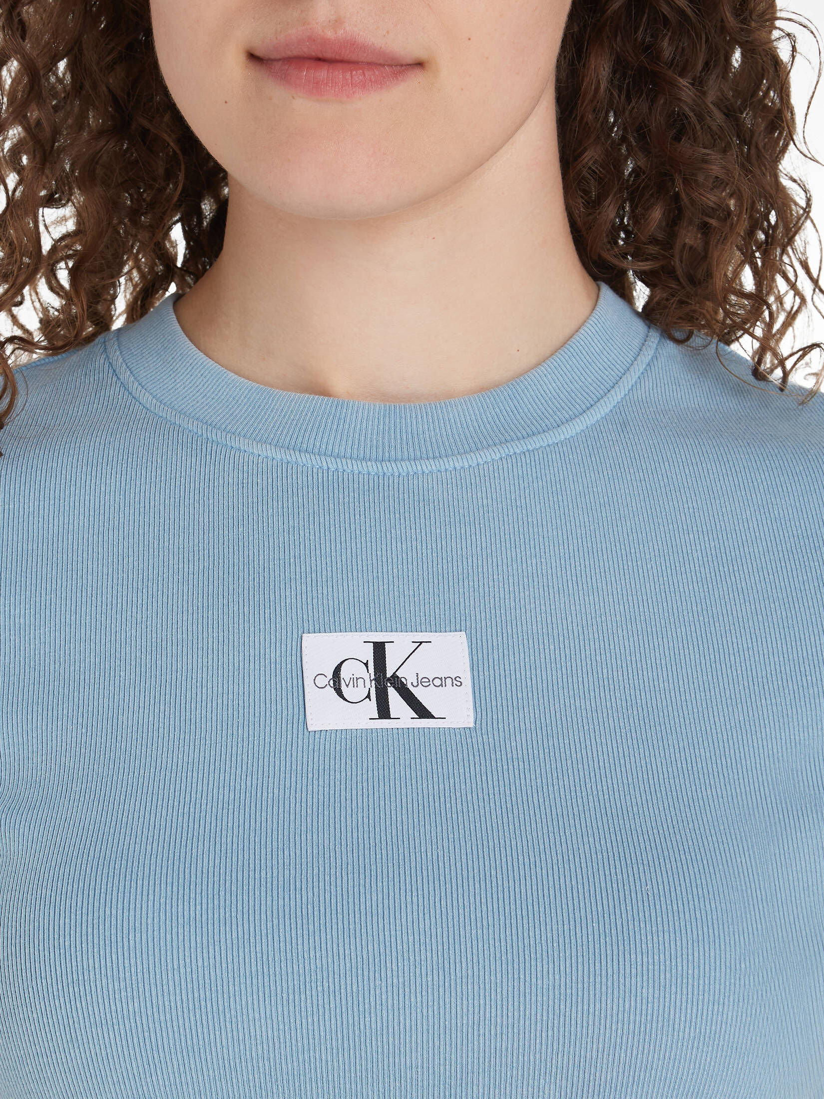 CALVIN KLEIN JEANS| Damen T-Shirt LABEL WASHED RIB SLIM TEE