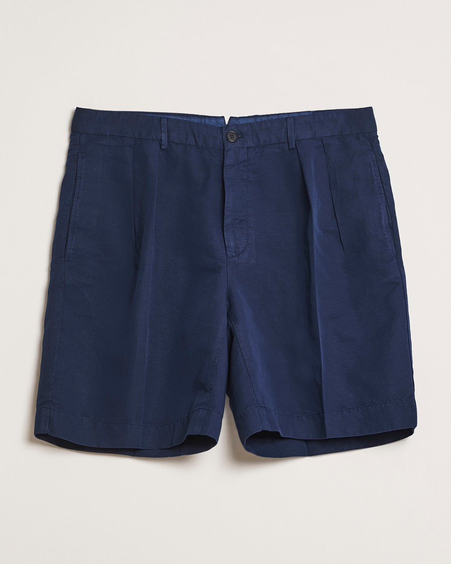 Incotex Pleated Chinolino Shorts Navy