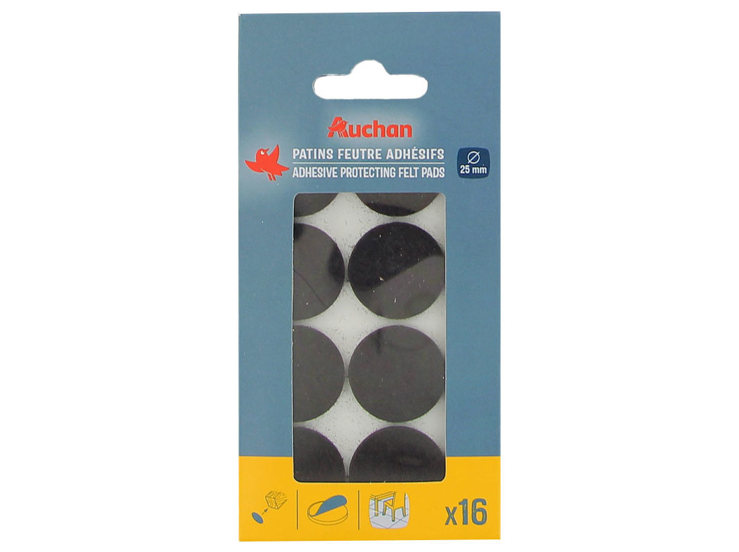 FELTROS PROTECTORES AUCHAN CASTANHO ADESIVOS 16 PEÇAS 25MM