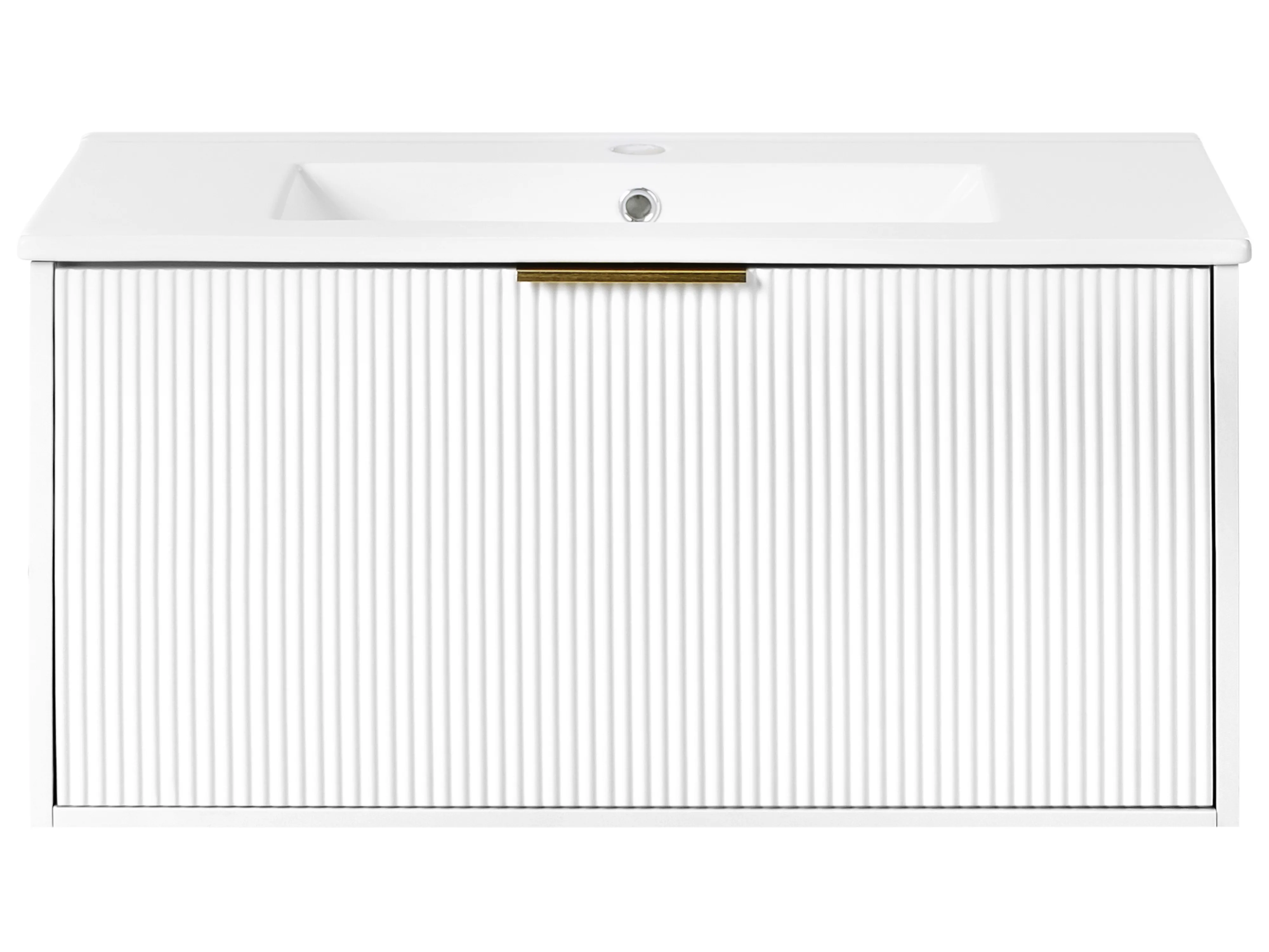 Wandgemonteerd meubel met wastafel met gouden handvat TILCARA Wit