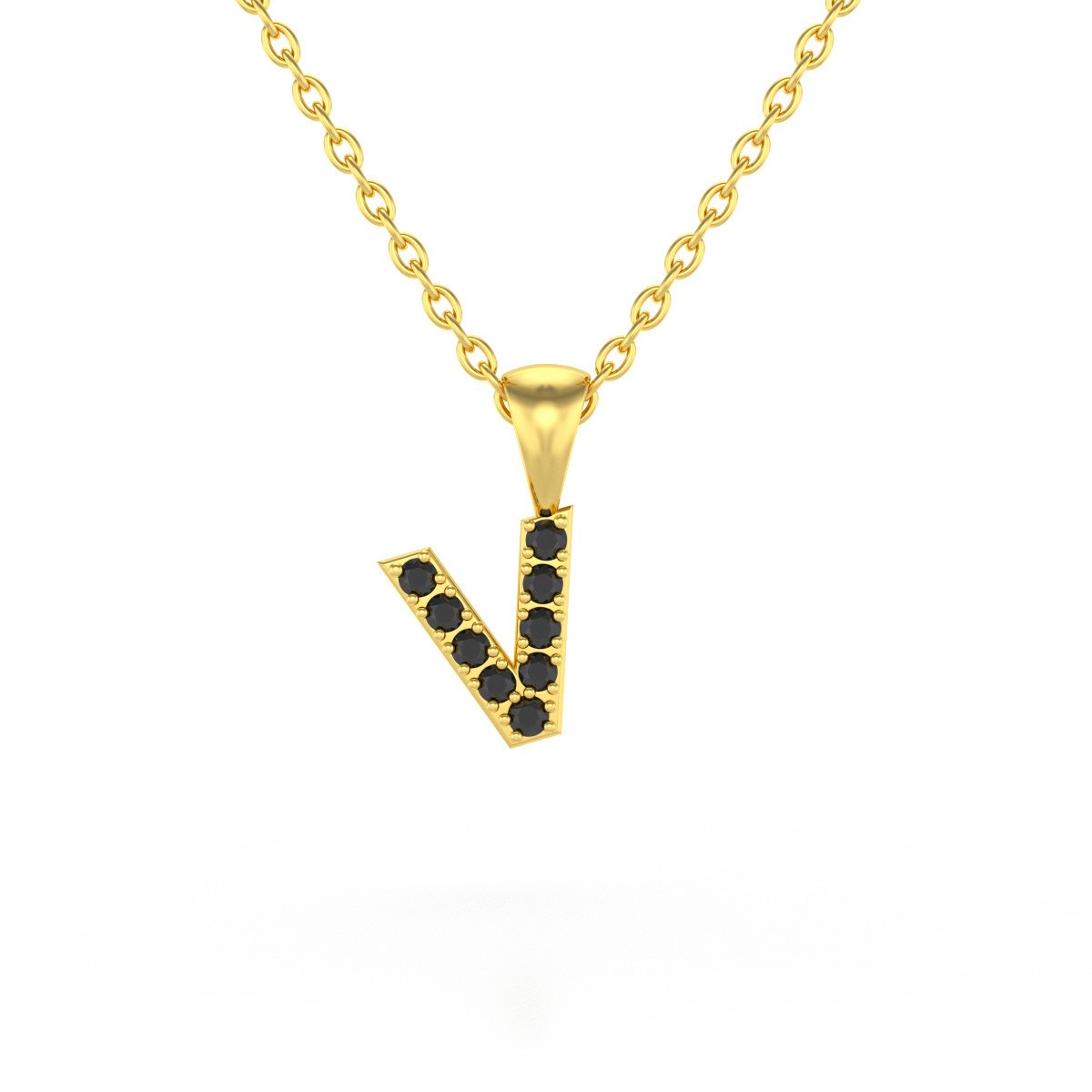 Collier Pendentif ADEN Lettre V Or 750 Jaune Diamant Noir Chaine Or 750 incluse 0.72grs