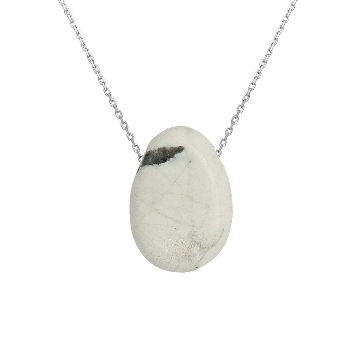 Collier pierre naturelle Howlite effet marbré Argent 925 Rhodié