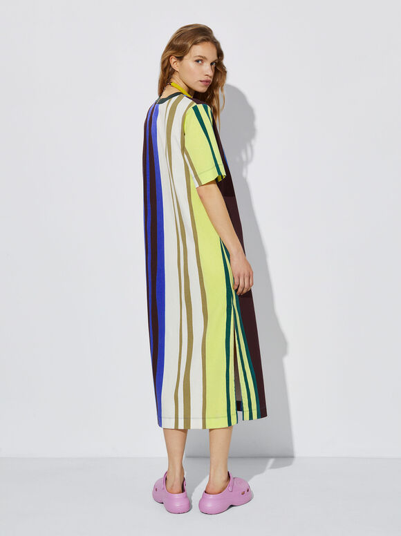 Vestido midi listrado - Multicolorido