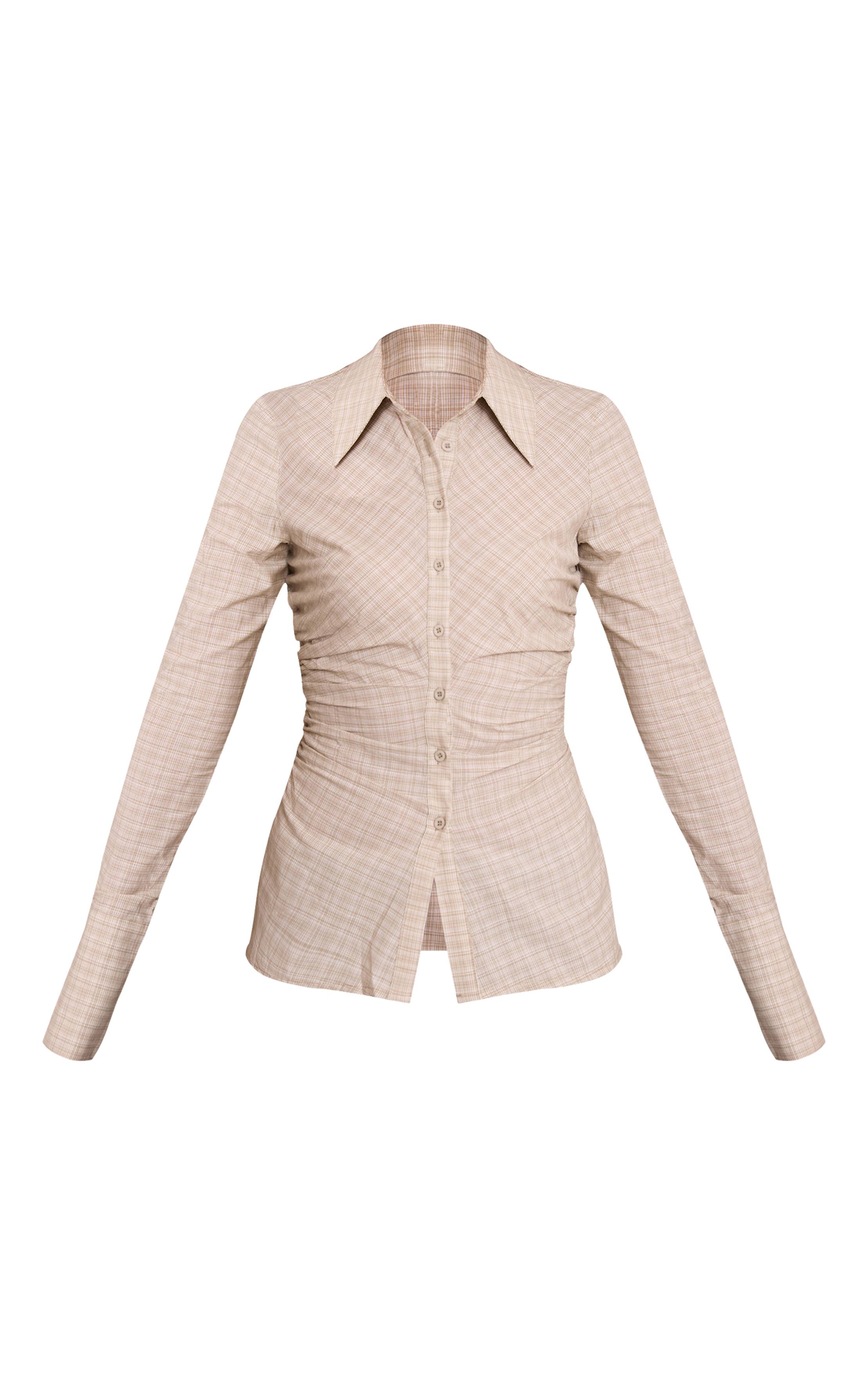 Vert Chemise Ajustée À Carreaux Avec Détail Froncé Sur Les Côtés