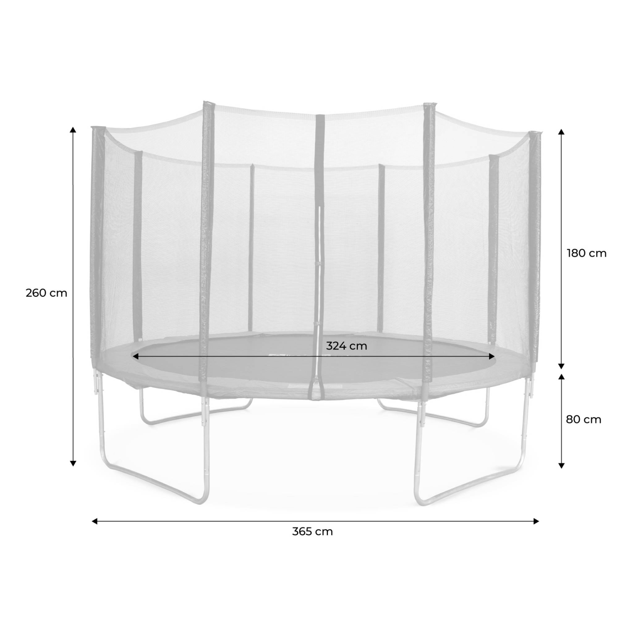 Trampoline 370 gris avec pack d'accessoires + tente de camping avec sac de transport