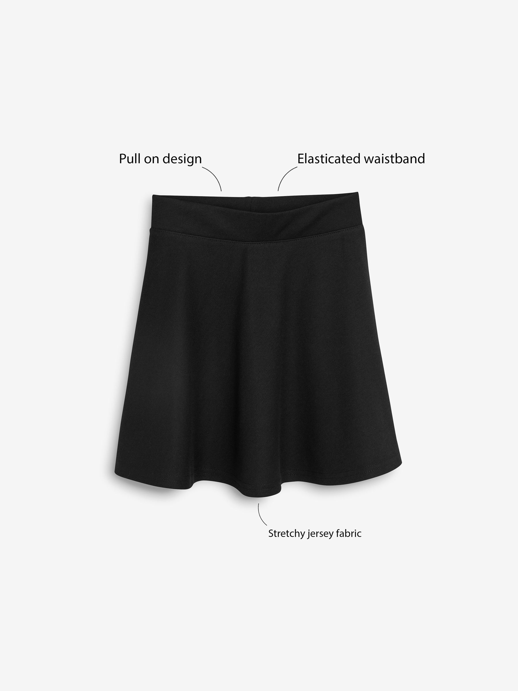 Zwart - Jersey stretch school skater rok met elastische taille (3 - 17 jr)