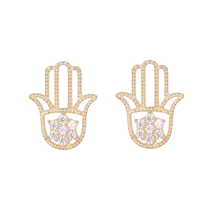Boucles d'Oreilles Main de Fatma - Or Jaune - Femme et Enfant