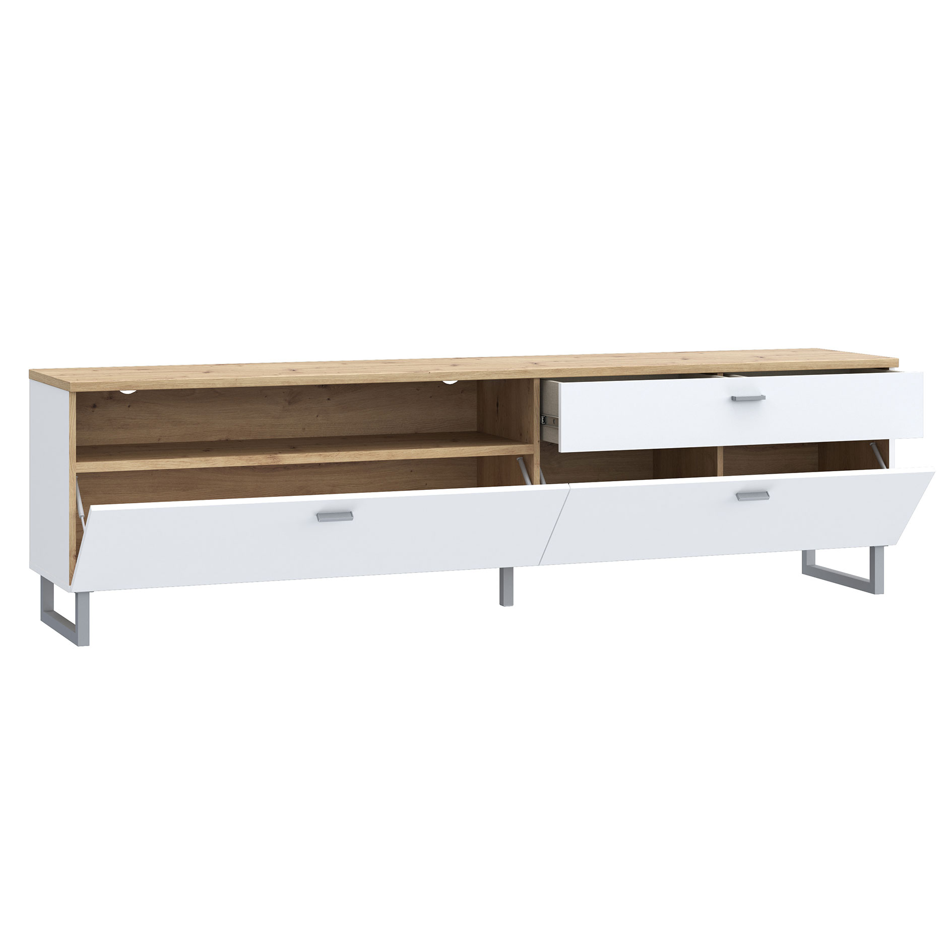 Lowboard - weiß - Artisan Eiche - 205 cm breit