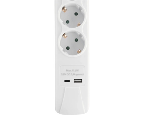3-voudige stekkerdoos met 2x USB A + C, wit, 1,5 m