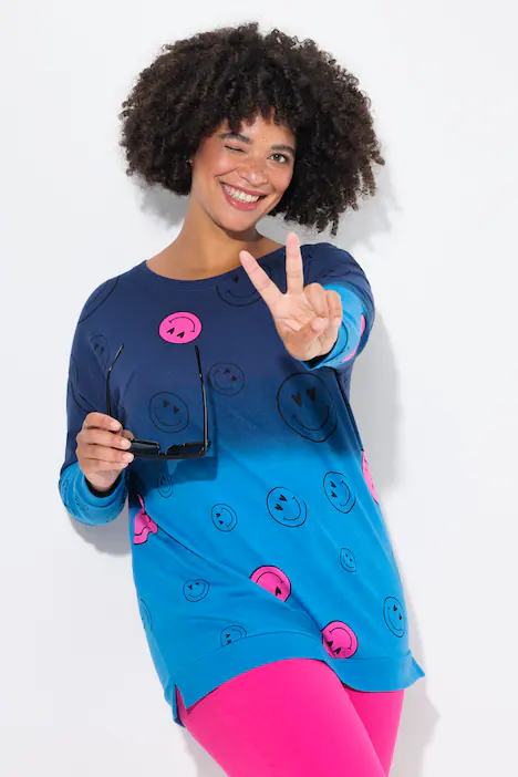 Sweatshirt, oversized, Farbverlauf Smiley, Langarm, dunkelblau