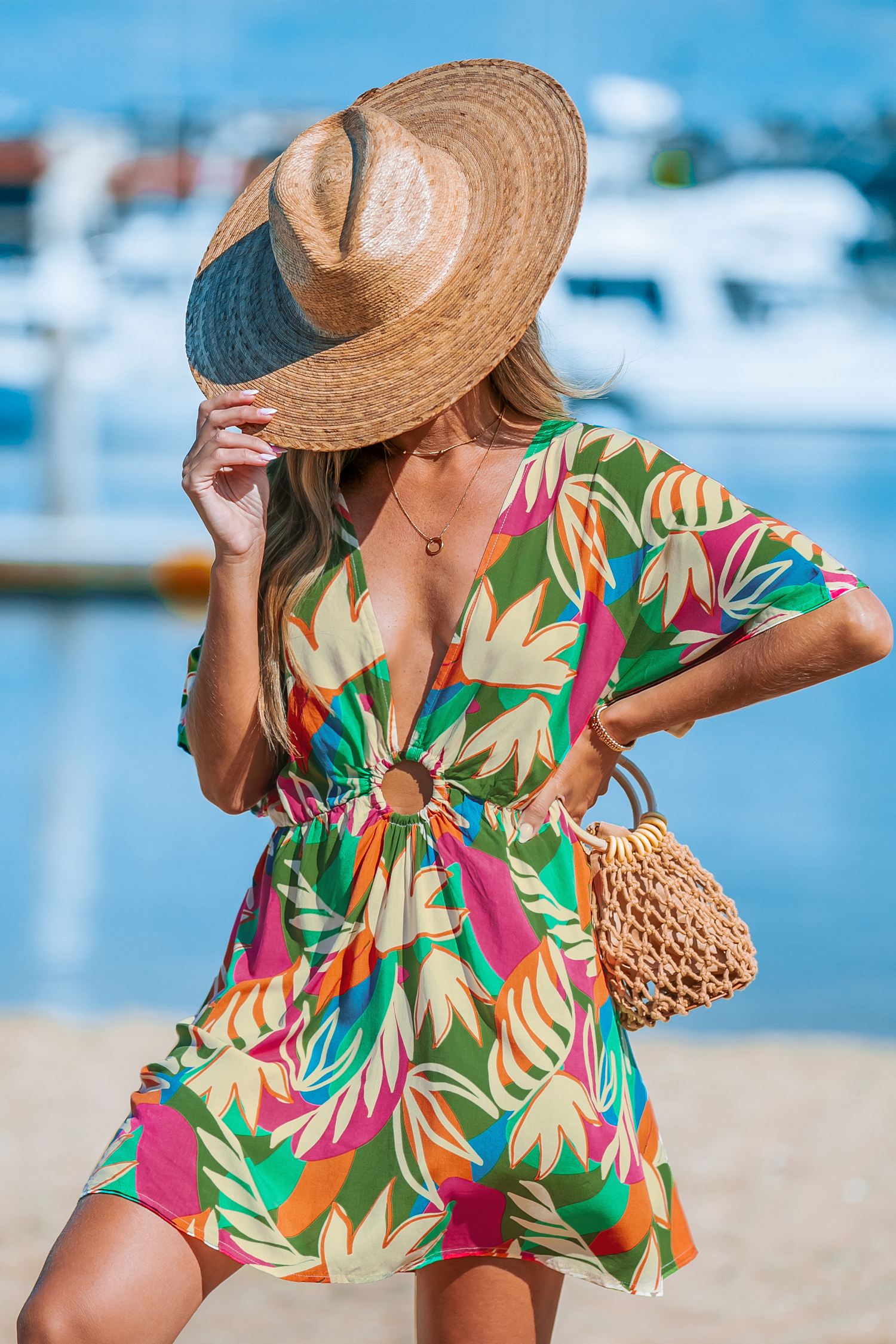Robe cover up à col plongeant avec joint torique