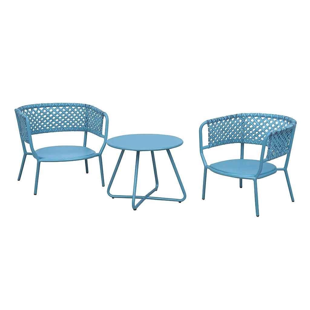 Ensemble de mobilier de jardin en métal tressé bleu