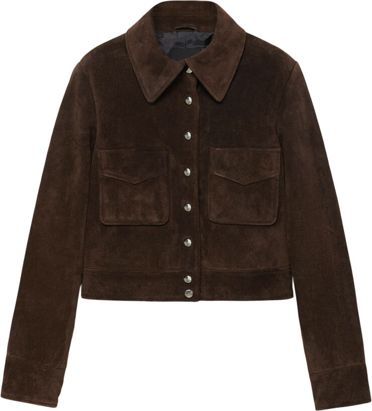 MANGO 100% split leather jacket Dark brown