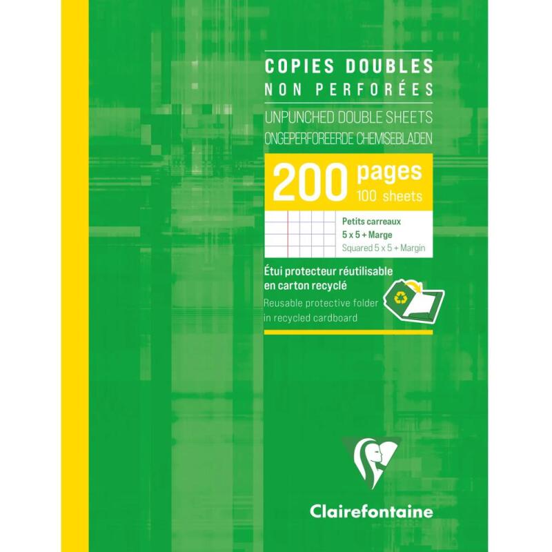 Copies doubles sous étui 16,5x21cm 200 pages non perforées petits carreaux + marge - Blanc