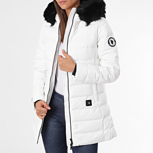Doudoune Chauffante Capuche Fourrure Femme Stockholm Blanc Noir
