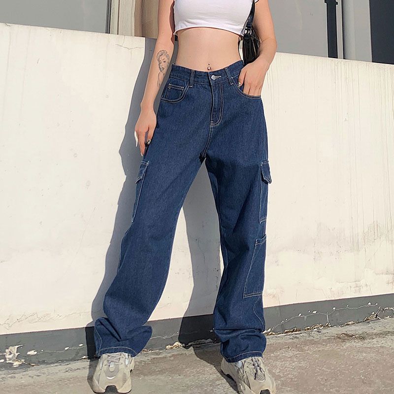Honet - Losse Harem Cargo Jeans met Hoge Taille