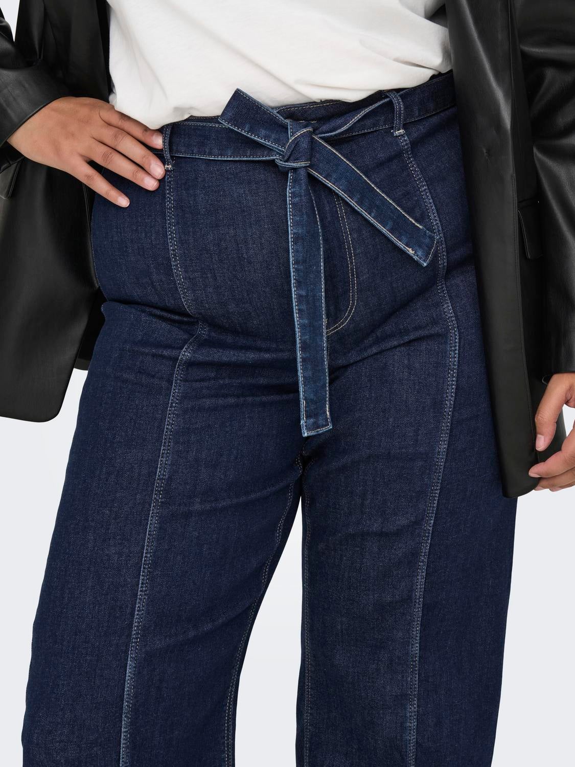 CARMADISON Hohe Taille Weiter Beinschnitt Jeans Dark Blue Denim
