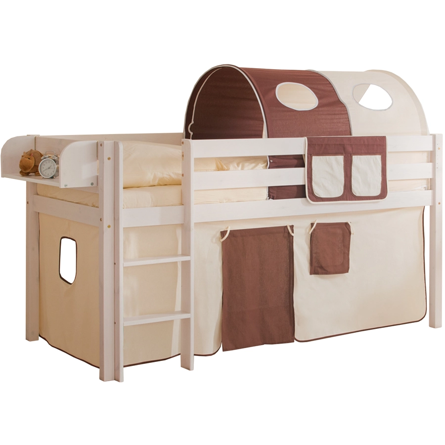 TICAA Hochbett Malte Kiefer Weiß Classic Beige-Braun
