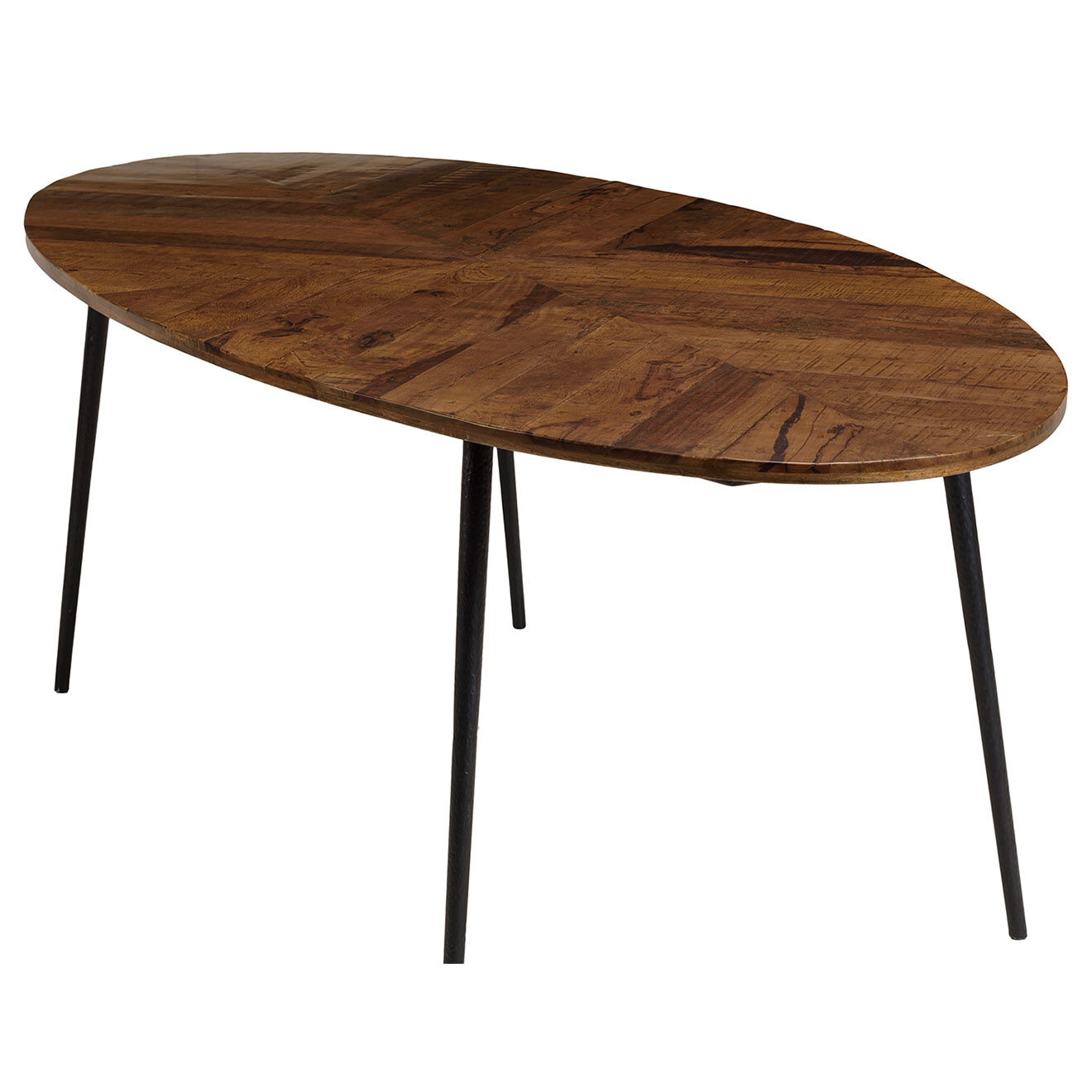 Macabane Table à manger ovale plateau chevrons Kiara bois - 240x109x78 cm