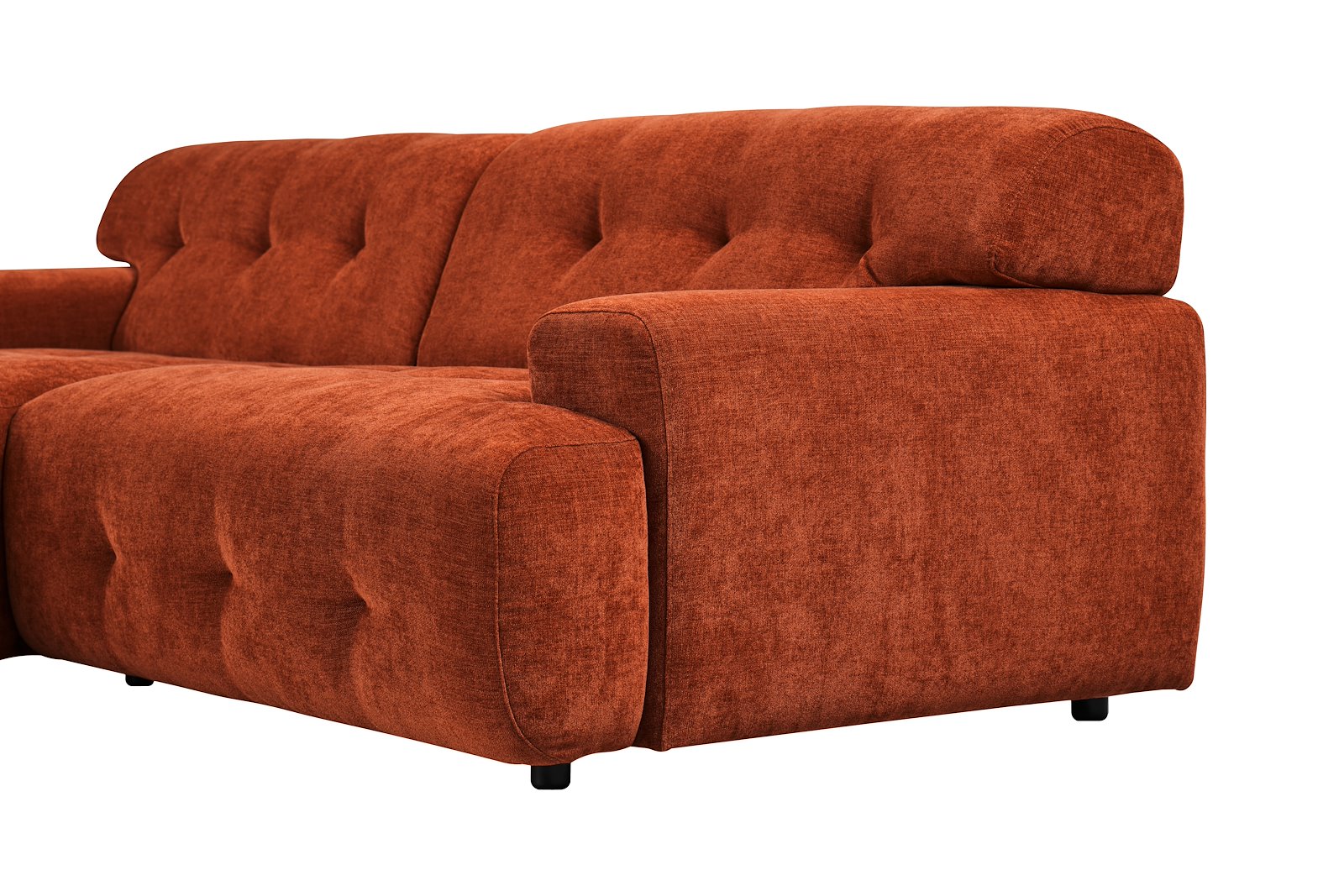 Bob sofa 1,5-seter med sjeselong venstre. Tekstil City 54 Bronze med sorte ben
