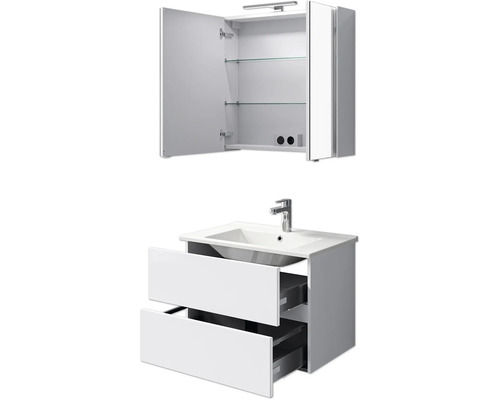Pelipal Cavallino badkamermeubelset, BxHxD 75 x 200 x 45 cm, hoogglans witte fronten, met witte keramische wastafel, badmeubel en spiegelkast met LED-verlichting