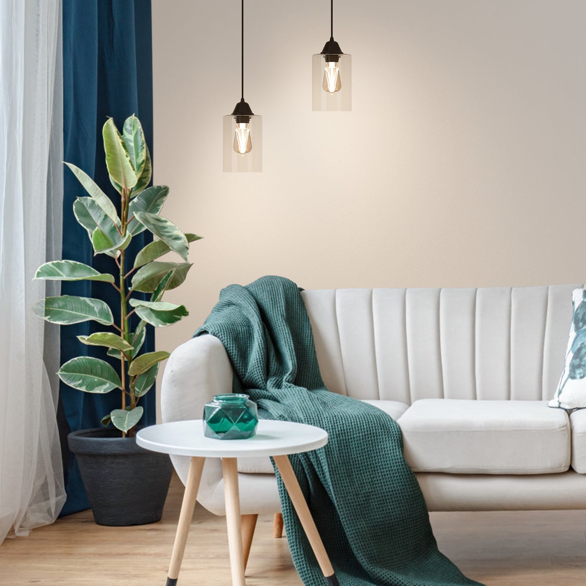 EMKE Kyle hanglamp, 1-lichts glazen hanglamp, kroonluchterontwerp, moderne interieurdecoratie hanglamp, eettafellamp, woonkamerlamp voor E27