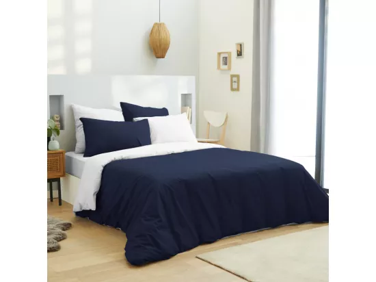 Pack complet 6 pièces Marine/Blanc housse de couette pour lit 180 x 200 cm 