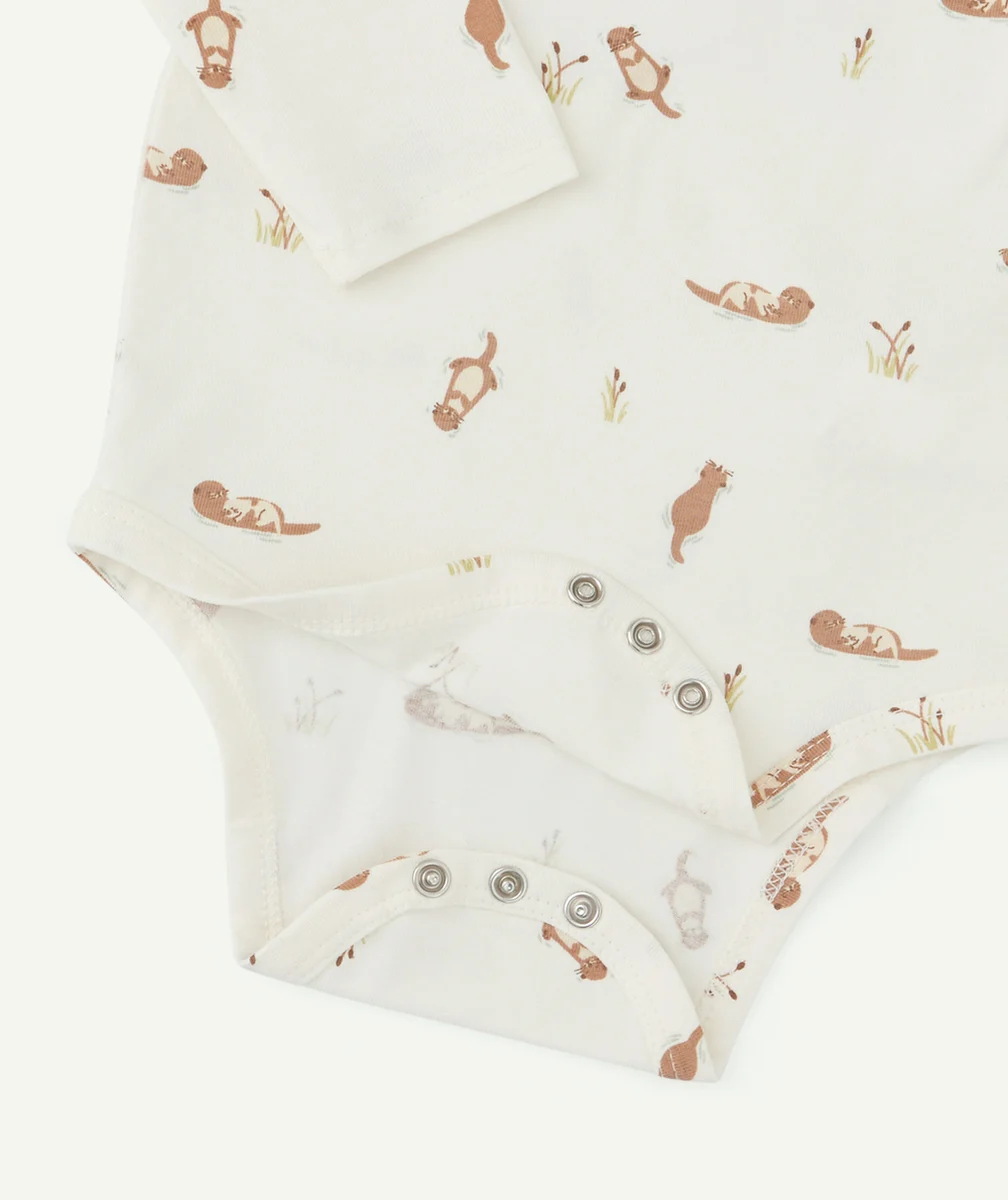 LOT DE 5 BODIES BÉBÉ GARÇON EN COTON BIO THÈME LOUTRES