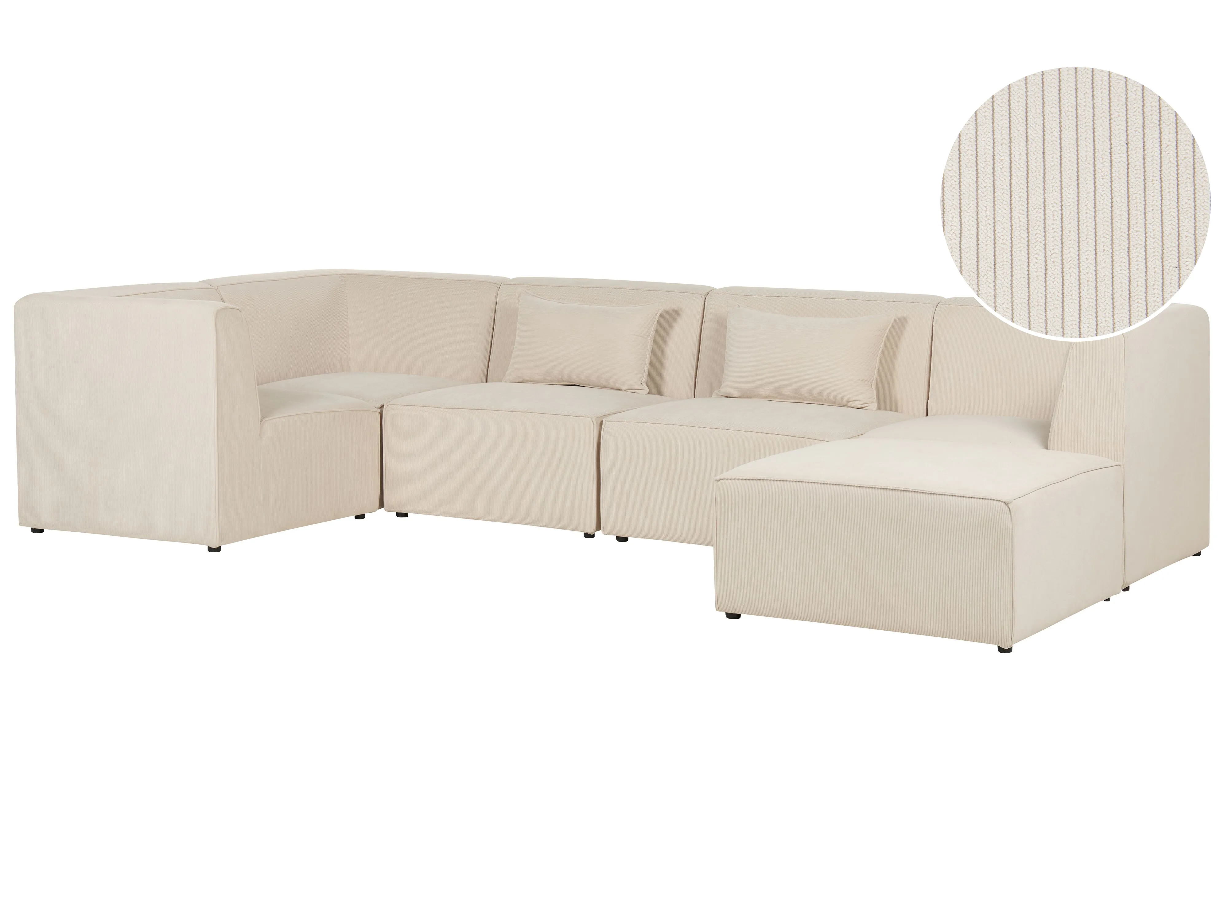 Modulaire hoekbank 5-zits LEMVIG Corduroy Lichtbeige met ottomaan rechtszijdig