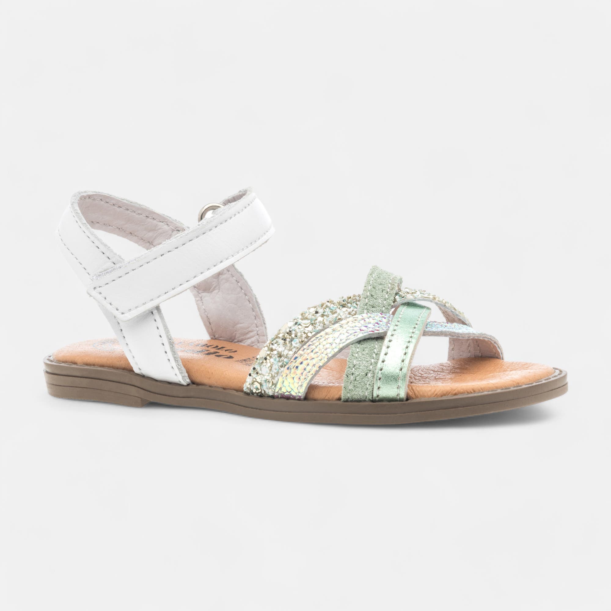 Nu-pieds Fille en cuir vert