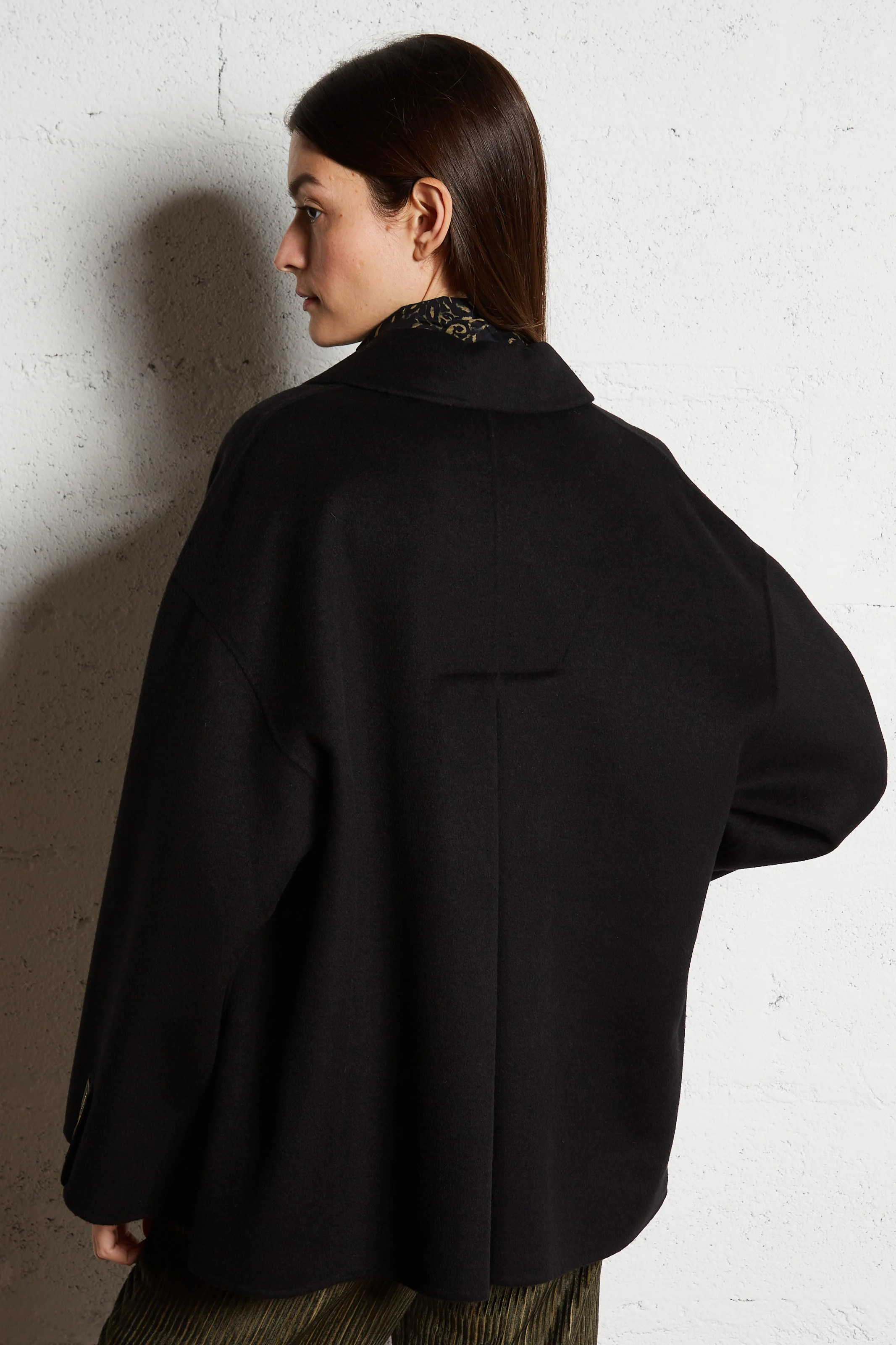PINO - Manteau ample col tailleur en laine mélangée | Noir