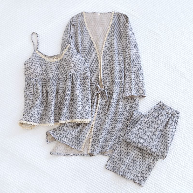 Finlies - Pyjamaset: Bedrukt camisole-topje + broek + kamerjas