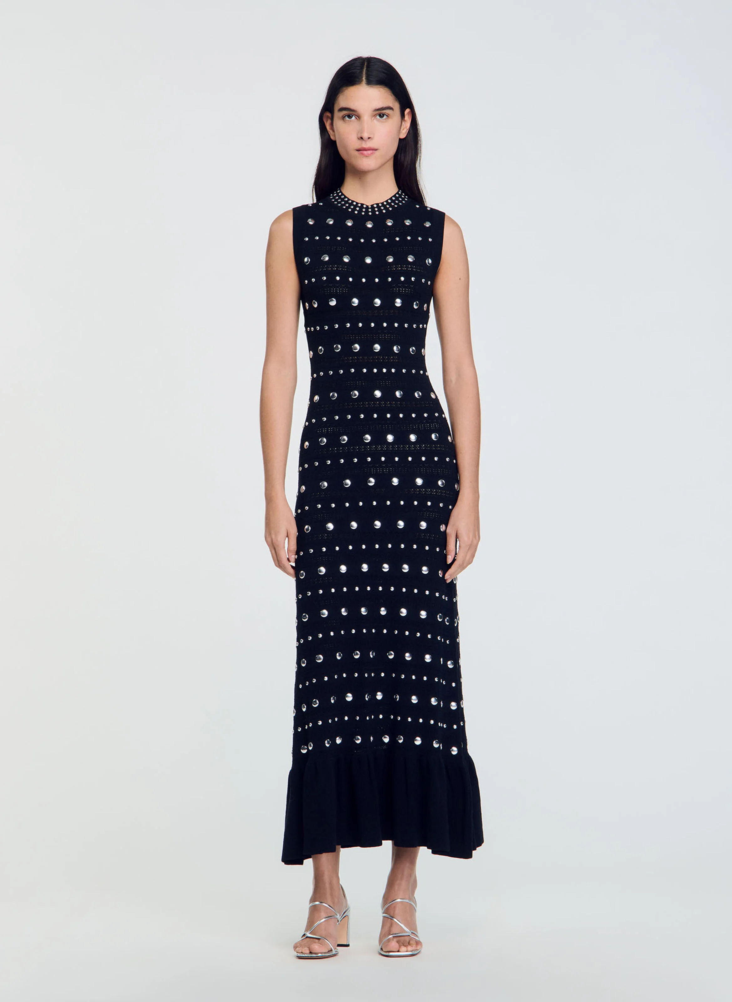 Robe longue moulante col rond en laine mélangée | Noir