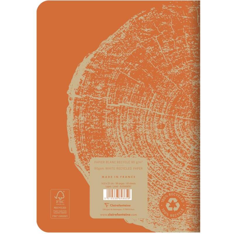 Carnet piqué FOREVER PREMIUM 100% recyclé A5 96 pages ligné papier recyclé blanc 90 g - Orange rouille