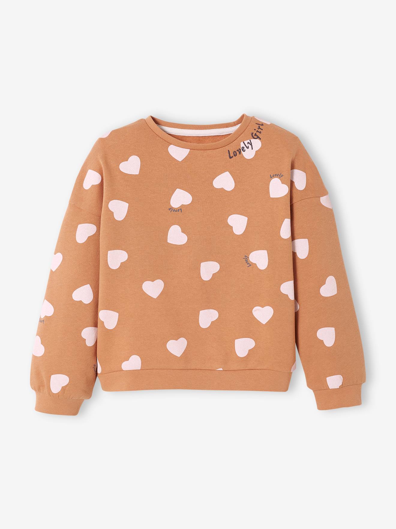 Moletom estiloso com estampa de coração ou bolinhas, para meninas, tamanho médio, rosa.