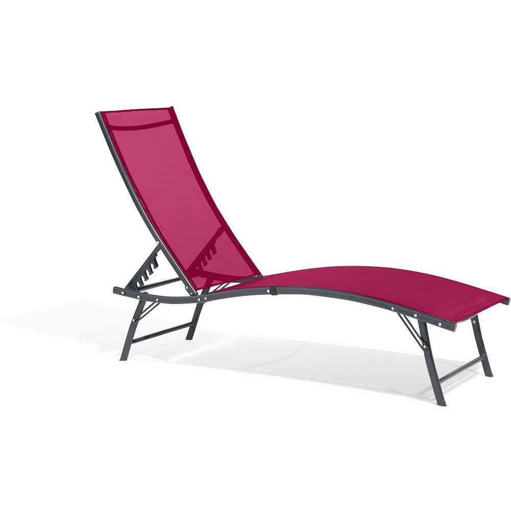 Transat bain de soleil Bahia 5 positions rouge 181x55xH33/92cm