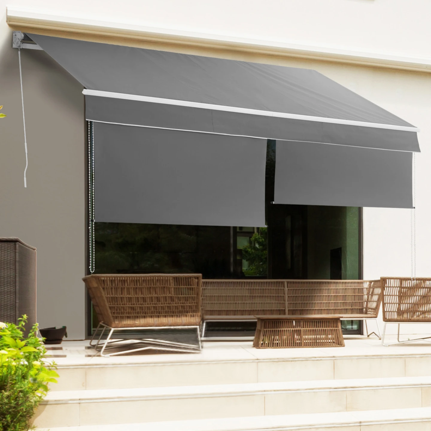 Store banne manuel 3x2 M gris anthracite lambrequin H.1,50 M