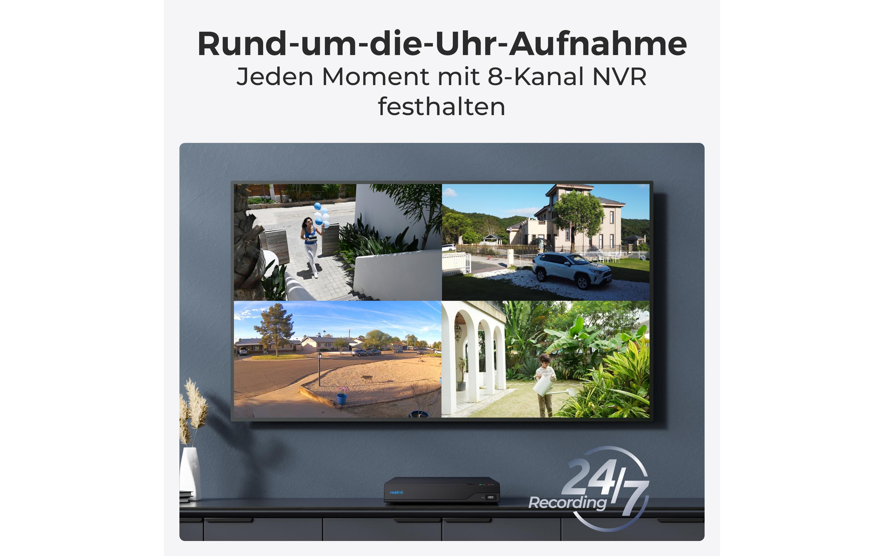 Netzwerkrekorder NVS8 2 TB, 8 Kanal<br>8-Kanal PoE NVR für 24/7 Aufzeichnung