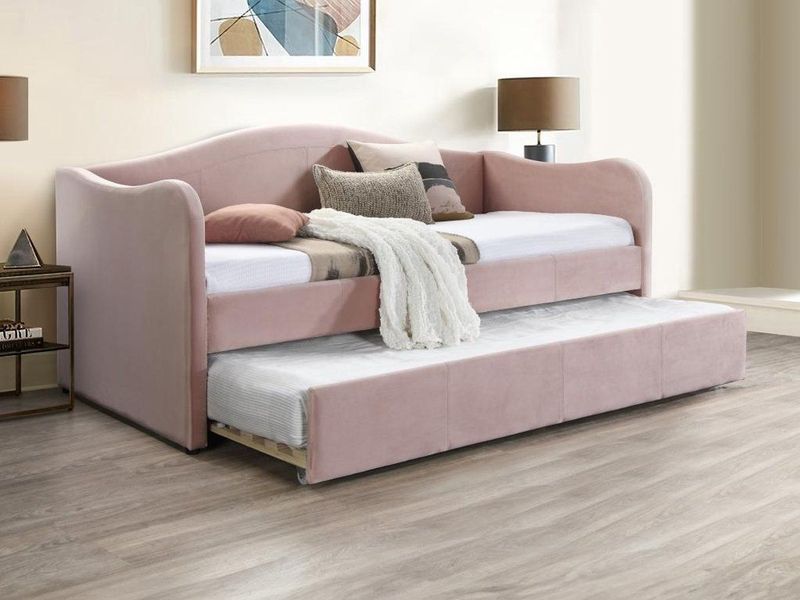Bedbankje MATHILDE - Roze - 100% Polyester, MDF, Fluweel