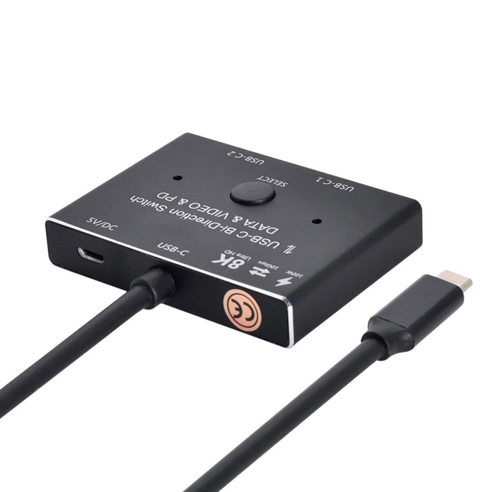 (50cm) 2in1 USB C Audio und Video KVM-Switch für bis zu 2 Computer mit 2x USB C Port (PD 100W / 8K@30Hz / 10 Gbit/s) - Grau