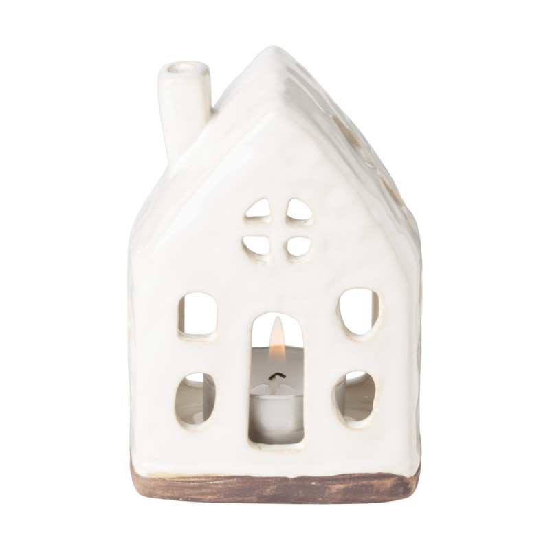 Theelichthouder huis - glazed - 7.6x5.1x11.4 cm